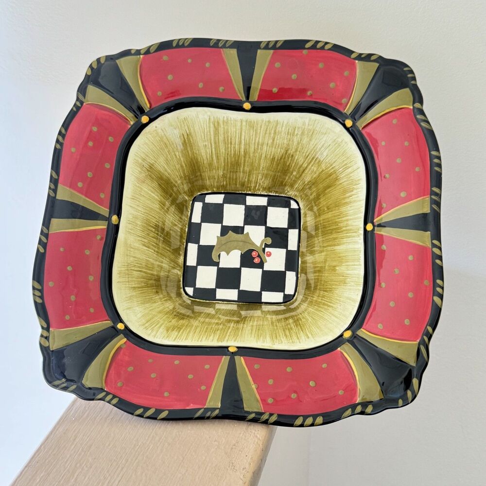 Amber Rose Christmas Square Footed Serving Bowl by Nanette Vacher For Ambiance